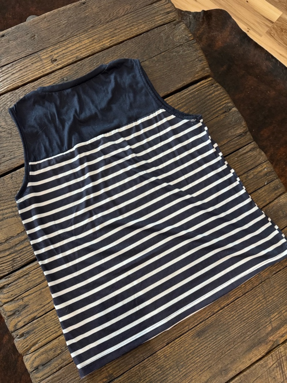 Navy and White Striped Sleeveless Top with Gold Button Detail Womens Large - Picture 3 of 5
